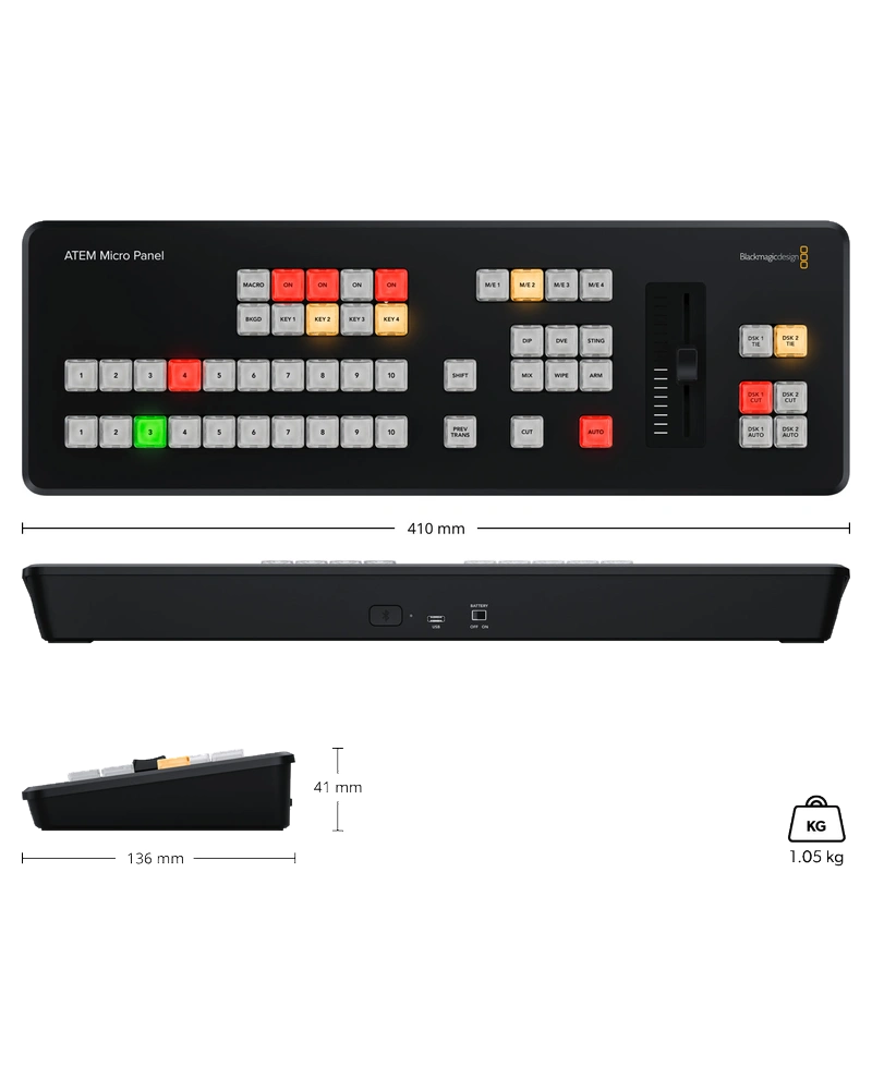 Blackmagic ATEM Micro Panel 13 Bluetooth y Batería de Iones de Litio