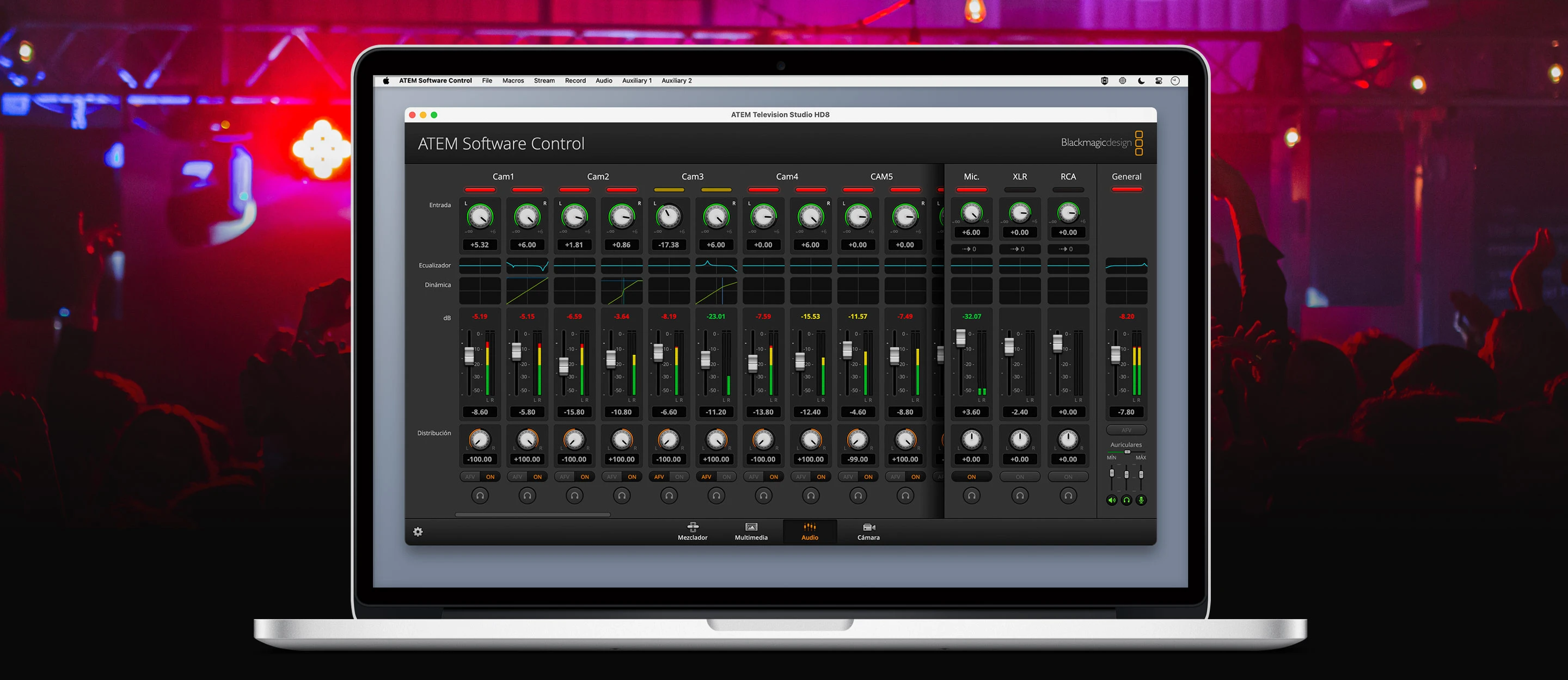 Blackmagic ATEM Television Studio HD8 2TB 12 Faders Motorizados y Palanca T-Bar