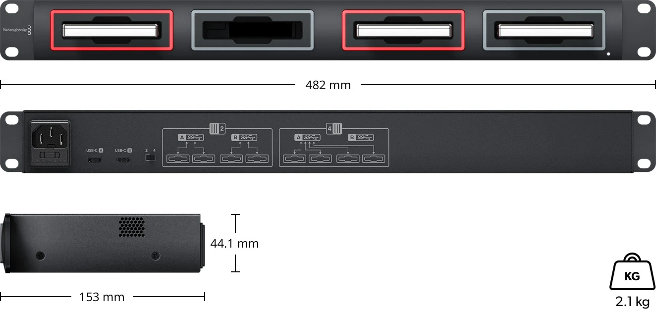 Blackmagic MultiDock 10G 22 Plano técnico de dimensiones del Blackmagic MultiDock 10G