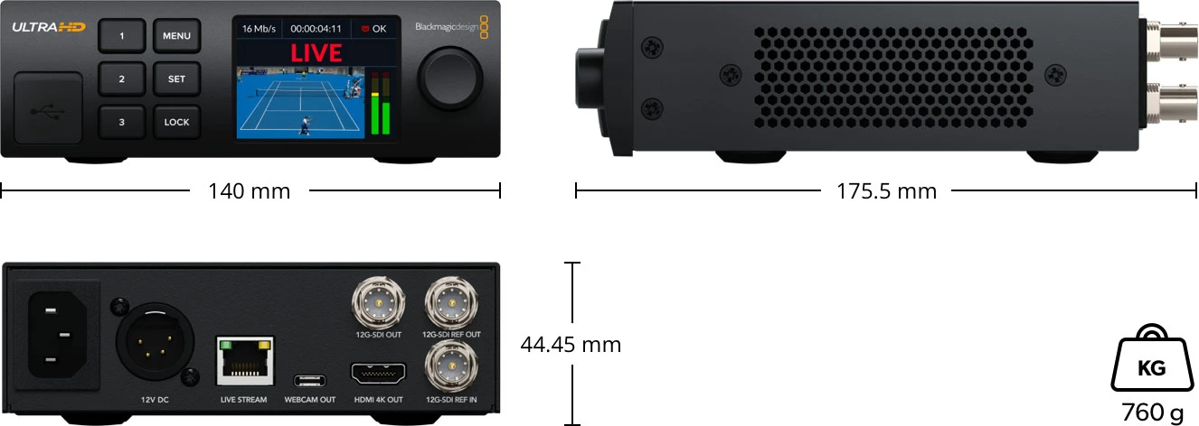 Blackmagic Streaming Decoder 4K 24 Plano de dimensiones y especificaciones físicas Blackmagic Streaming Decoder 4K