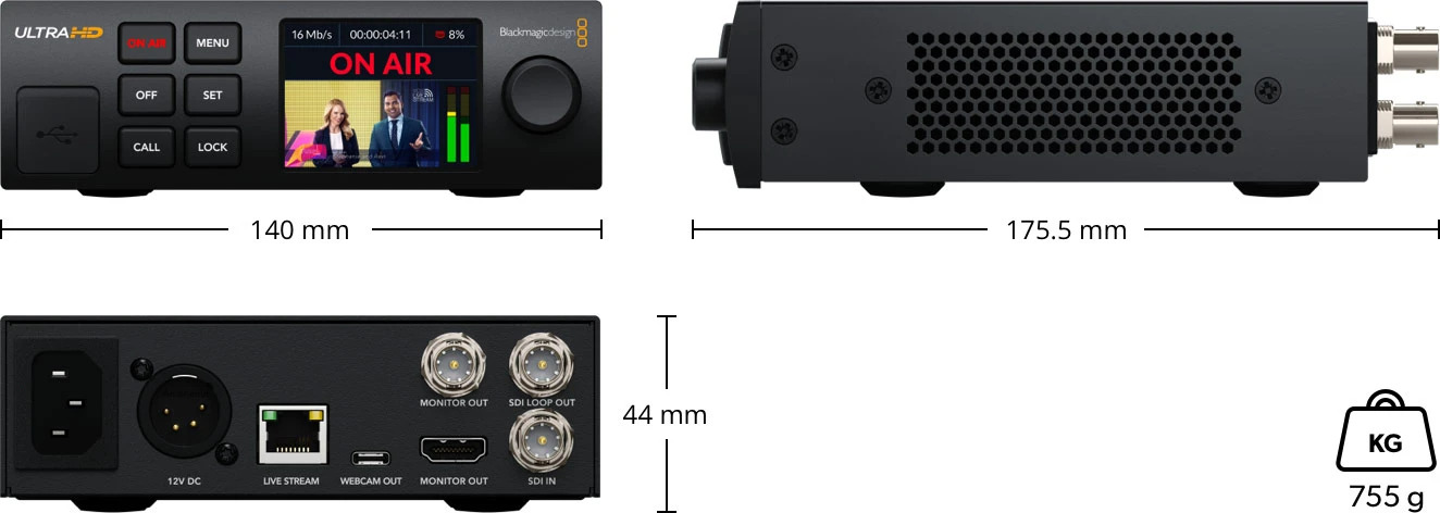 Blackmagic Streaming Encoder 4K 24 Plano de dimensiones y especificaciones físicas Blackmagic Streaming Encoder 4K