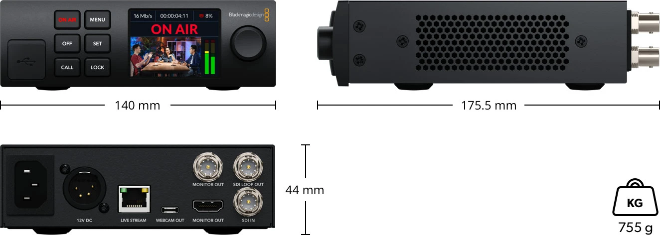 Blackmagic Streaming Encoder HD 23 Plano de dimensiones y especificaciones físicas Blackmagic Streaming Encoder HD