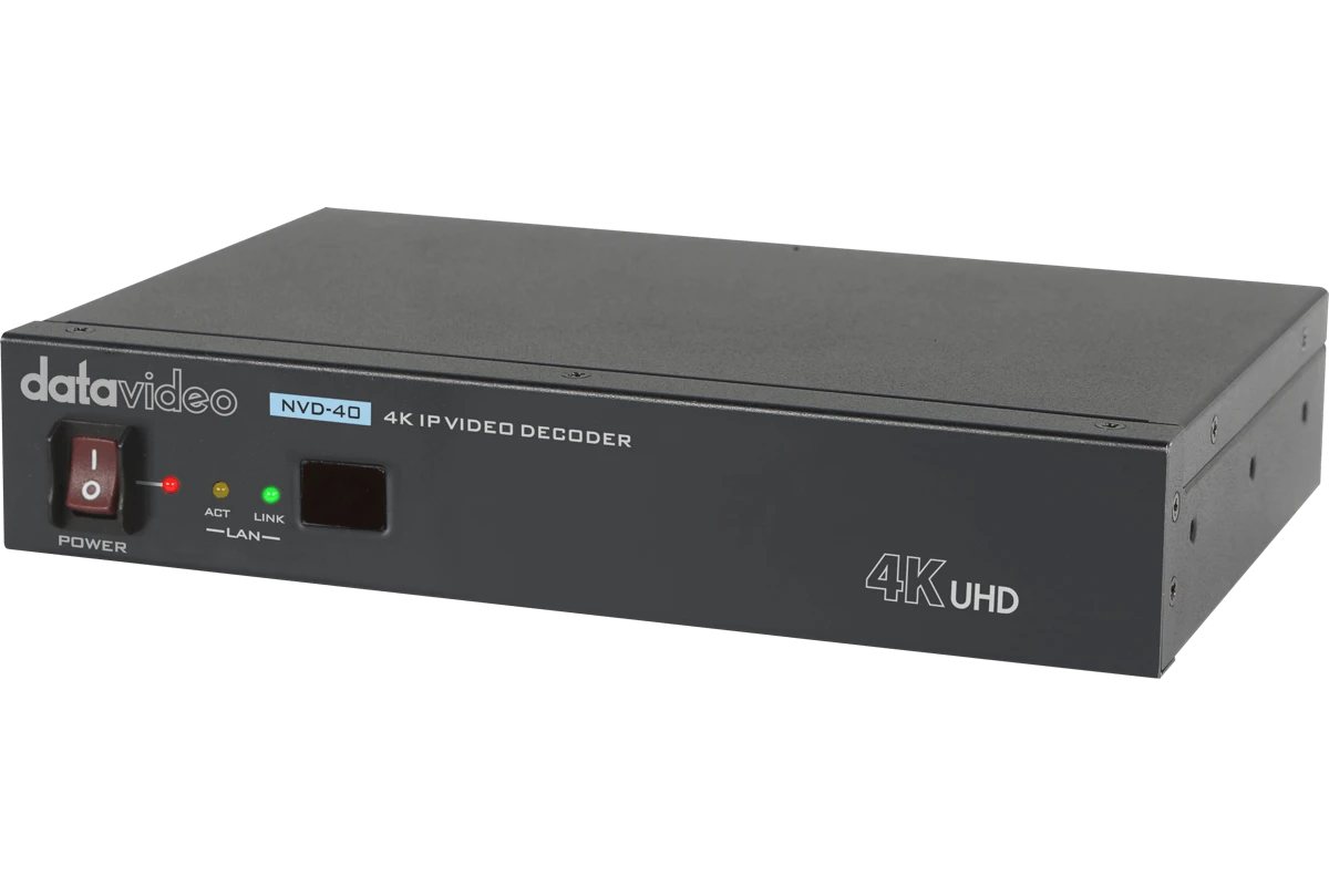 Datavideo NVD-40 - Decodificador IP 4K H.265/H.264 con Salida HDMI 10 Datavideo NVD-40 Equipo Profesional de Streaming y Decodificación IP
