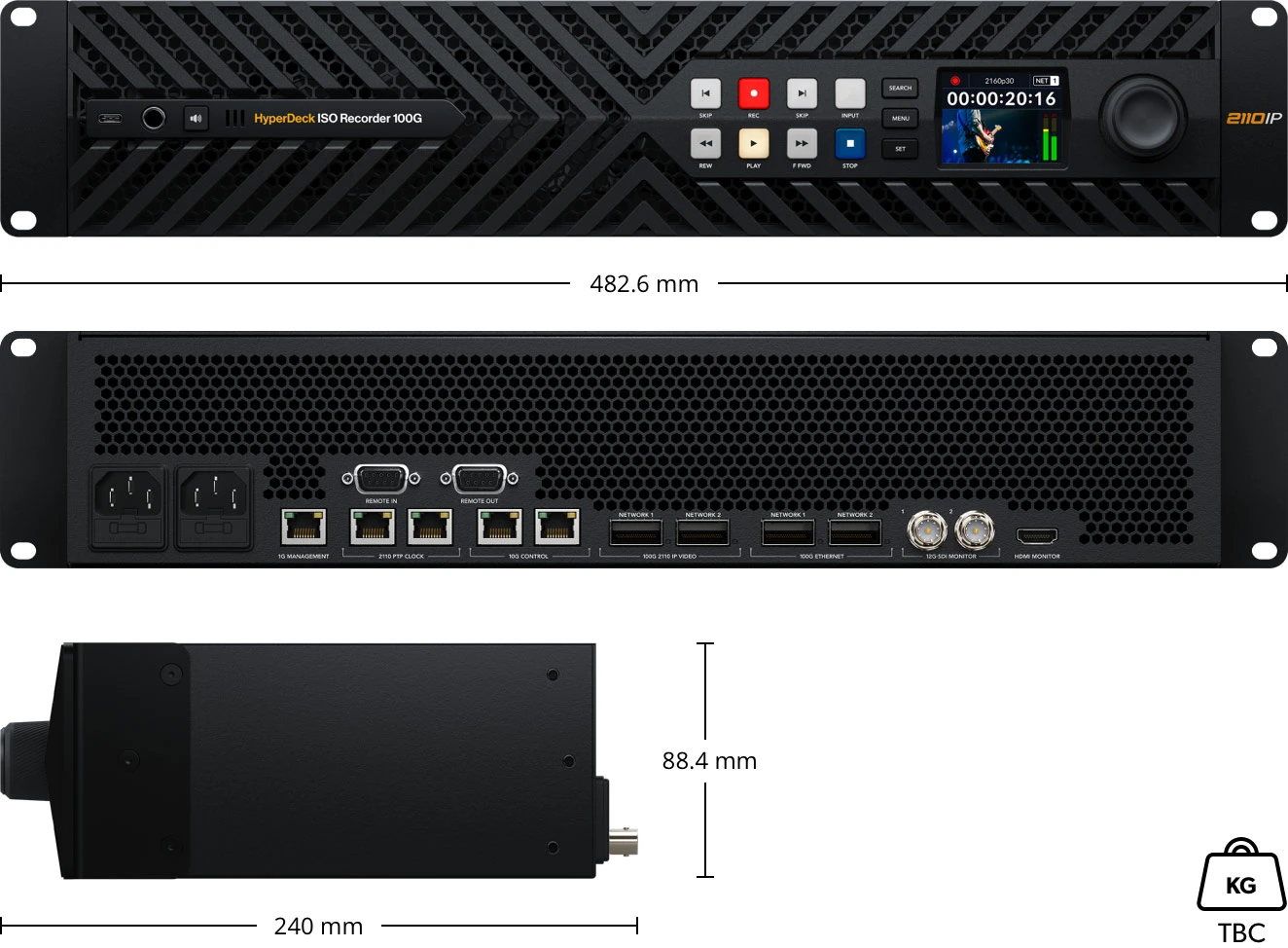 HyperDeck ISO Recorder 100G 25 Plano técnico de dimensiones del HyperDeck ISO Recorder 100G