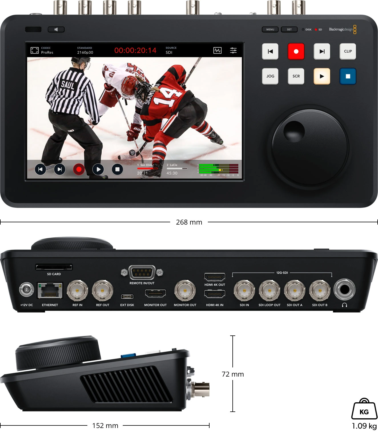 HyperDeck Shuttle 4K Pro 2TB 25 Plano técnico de dimensiones del HyperDeck Shuttle 4K Pro 2TB