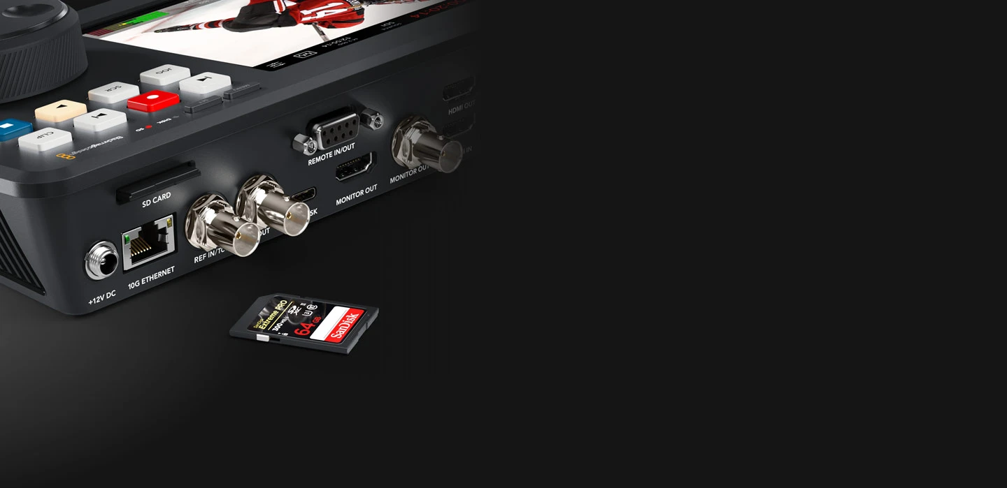 HyperDeck Shuttle 4K Pro 2TB 19 Grabación en tarjetas SD UHS-II, discos USB-C y unidades internas M.2 PCIe NVMe