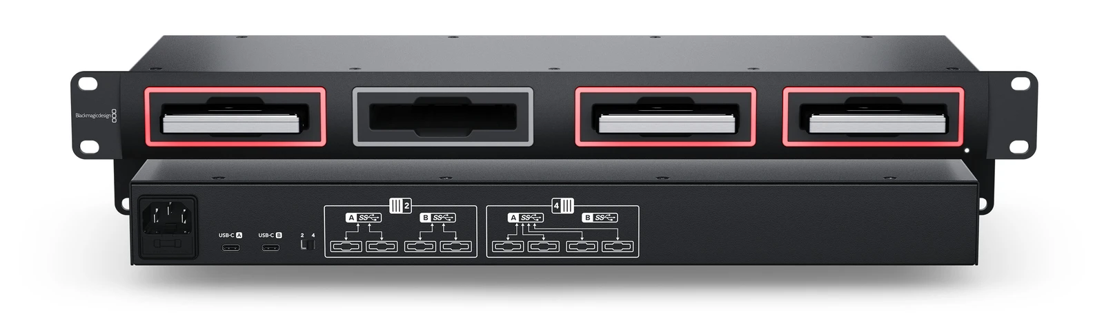 Blackmagic MultiDock 10G 12 Diseño metálico modular de 1U de rack del Blackmagic MultiDock 10G