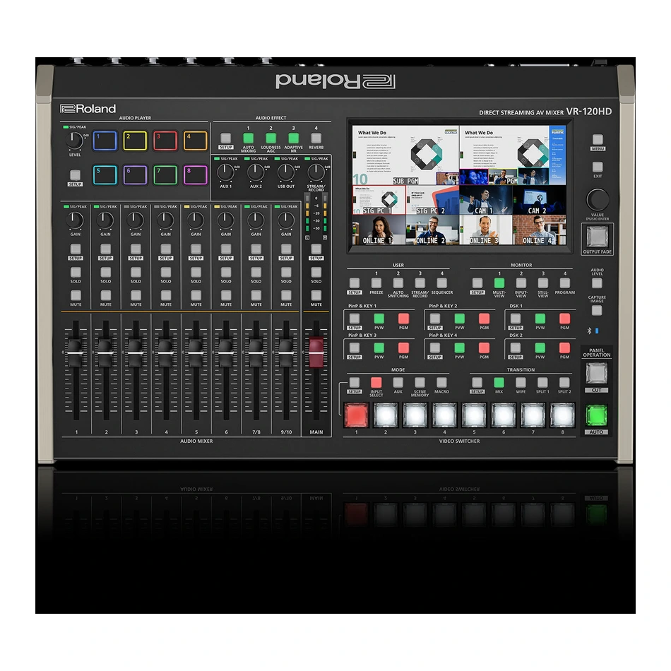 Roland VR-120HD 16 Consola Roland VR-120HD Superficie Superior y Faders Motorizados