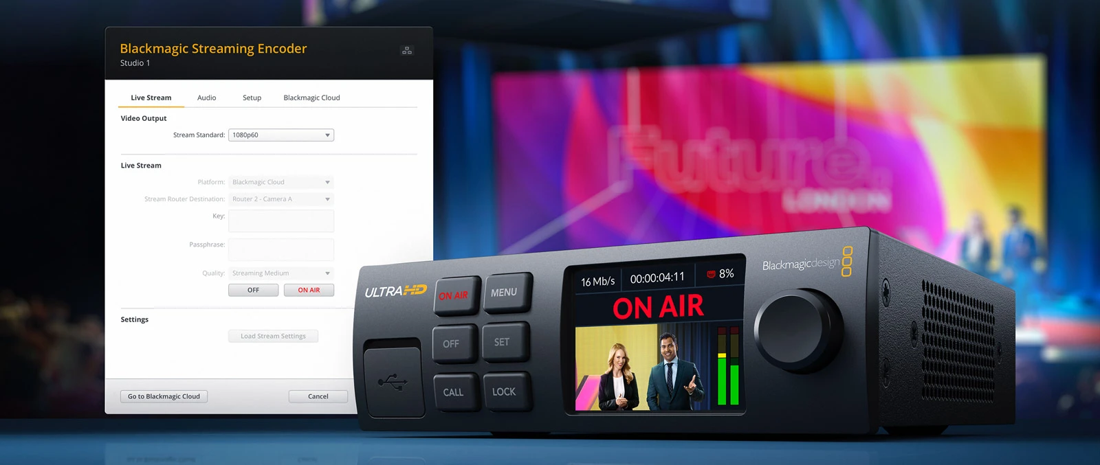 Blackmagic Streaming Decoder 4K 12 Flujo de producción en directo con Blackmagic Streaming