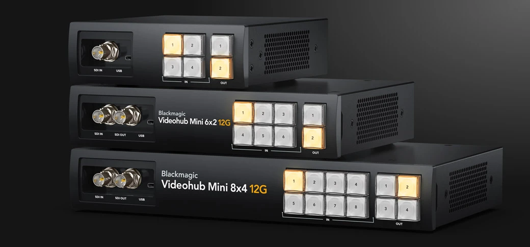 Blackmagic Videohub Mini 6x2 12G 14 Entrada SDI de emergencia y botones frontales en Videohub Mini 6x2