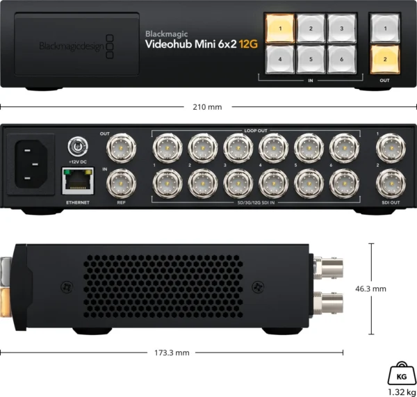 Blackmagic Videohub Mini 6x2 12G 3 videohub mini 6x2 12g specs