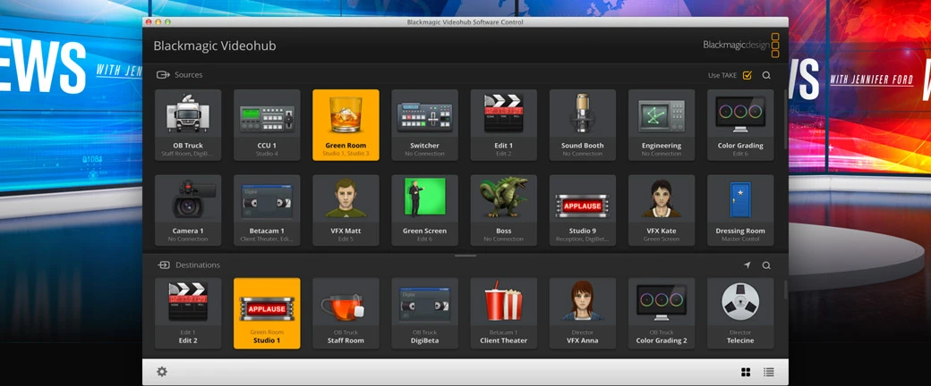 Blackmagic Videohub 40x40 12G 14 Panel de control por software de Videohub en Mac y Windows